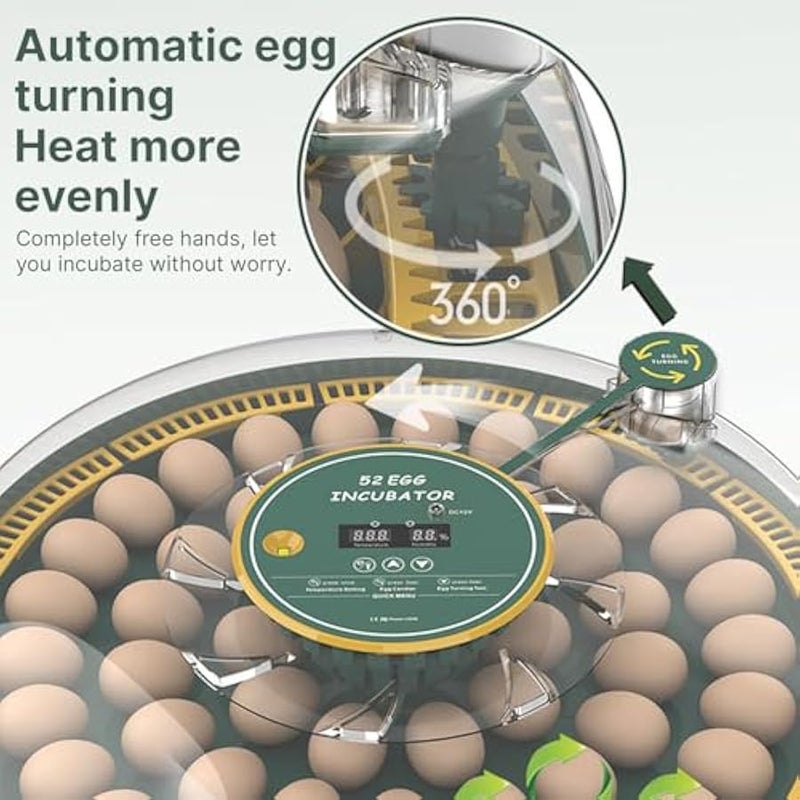 حاضنة بيض اوتوماتيكية تتسع لـ 52 بيضة مع ملعقة تقليب بيض ومصباح شمعدان - فقاسة دواجن للدجاج والبط والطيور، زجاجة مياه خارجية، الة تفقيس منزلية 60 واط (19.68 × 3.54 انش) - Image 5